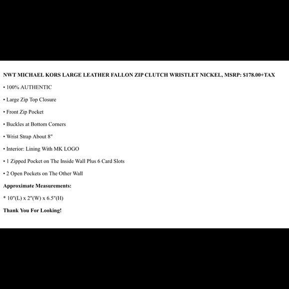 NWT Michael Kors Large Leather Fallon Zip Clutch Wristlet - Picture 9 of 9